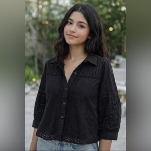 Zara Elegant Black Lace Button Down Shirt